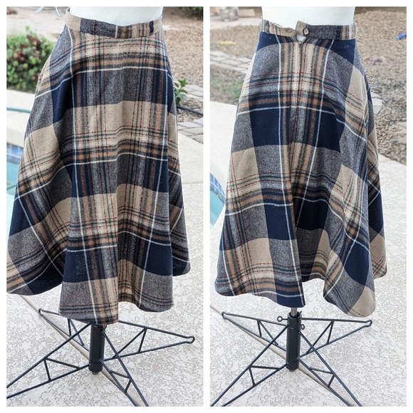 Vintage Dresses & Skirts - Vintage College Town midi wool blend plaid skirt